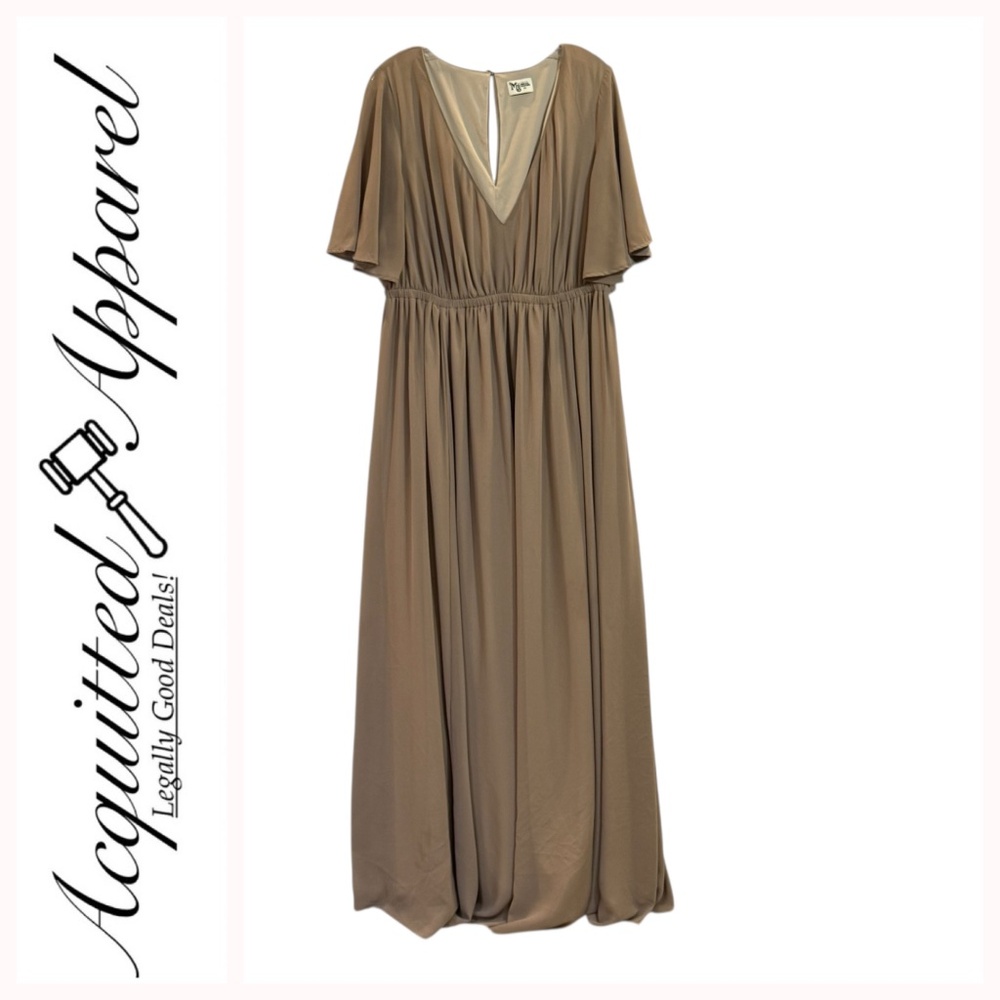 Show Me Your Mumu Elegant Brown Maxi Layered Chifon Dress 3X